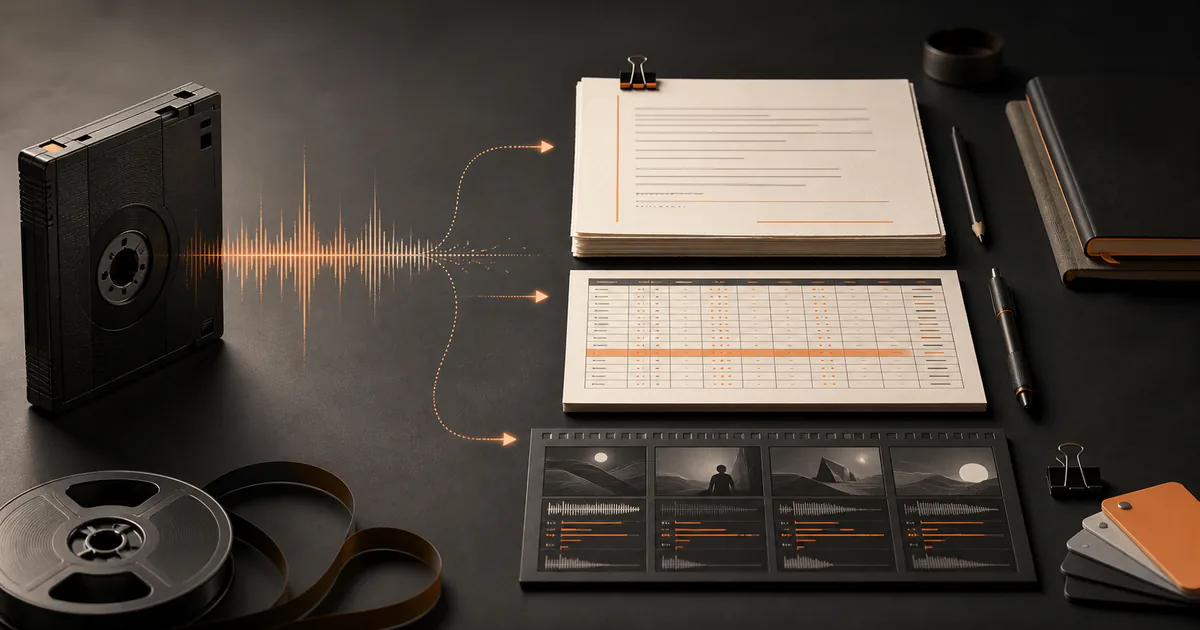 Audio file flowing into editable text and caption export formats